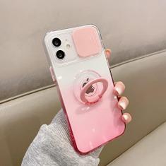 Imagem de Capa transparente com gradiente de proteção para câmera deslizante para iPhone 14 13 12 11 Pro Max XS X XR 8 7 Plus Suporte de anel Capa transparente, rosa, para iPhone 11Pro max