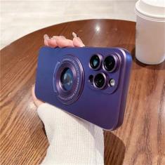 Imagem de Para iPhone 15 Pro Max suporte magnético capa de telefone com moldura fosca para iPhone 11 12 13 14 15 Plus capa protetora de lente, capa magnética roxa, para iPhone 12 Pro