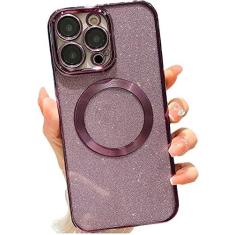 Imagem de wahhle Capa de celular projetada para iPhone 14 com glitter magnético, revestimento luxuoso, linda capa de telefone brilhante, compatível com Magsafe para mulheres e meninas com protetor de câmera