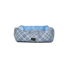 Imagem de Cama para Cachorro Quadrada em Poliéster Pied de Poule Azul e Cinza Pequena (P) 40 x 40 cm