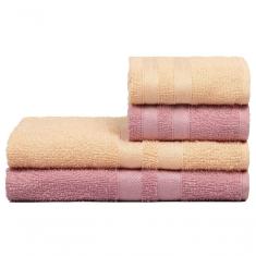 Imagem de Jogo De Toalhas 4 Peças Enxuta 100% Algodão - Caricinha - Rosa + Pêssego