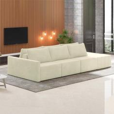 Imagem de Sofá Ilha Modulado Milos 312cm Puff Lateral Veludo Bege G33 - Gran Belo