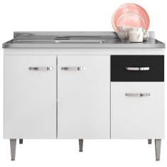 Imagem de Balcão de Cozinha 3 Portas Gabriela 120 cm Branco e Preto Flex 1051 Com Tampo mdp ajl Móveis