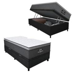 Imagem de Cama Box Baú Solteiro Colchão Molas Ensacadas Pillow Top Maximus 88X188x69cm Cinza / Preto Gazin - Suporta Até 120Kg Por Pessoa