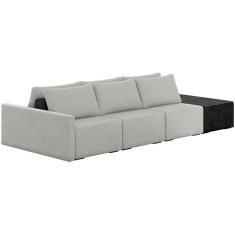 Imagem de Sofá Ilha Modular Para Sala 342cm Com Puff Dublin K01 Linho Cinza E Sintético Preto - Lyam Decor