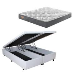 Imagem de Cama Box Super King Baú Branco + Colchão Adapto Molas Ensacadas 193X20