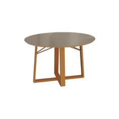 Imagem de Mesa p/ Cozinha Elma Madeira Maciça c/ Tampo Madeirado c/ Vidro 120x120cm Carvalho/Bronze - Kappesberg