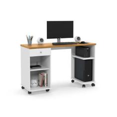 Imagem de Mesa / Escrivaninha Para Computador MI Com Rodízios Cor Branco / Cinam