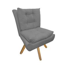 Imagem de Poltrona Decorativa Com Base Giratória de Madeira Sala Karen Suede  DL Decor