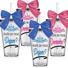 Imagem de 4 Copos Convite Personalizados para Pajem e Daminha