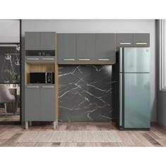 Imagem de Cozinha Compacta 2 Peças Torre Quente 4 Portas Balcão Suspenso 4 Portas Nala Kits Paraná Freijó/gris