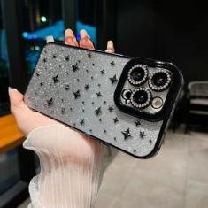 Imagem de Diamond Clear Glitter Star Capa de telefone de silicone macio para iphone 11 12 13 14 Pro Max Sexy luxo transparente capa traseira, preta, para iphone 14ProMax