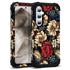 Imagem de SleekCover Capa para Galaxy A35/A55 5G, 3 em 1, pintura a óleo, padrão floral, proteção resistente à prova de choque, amortecedor de borracha de silicone + capa protetora de plástico rígido para