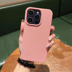 Imagem de Luxo respirável malha grade tecer caso de telefone para iphone 14 pro max 13 12 11 couro roxo capa de silicone macio, rosa, para iphone 11promax