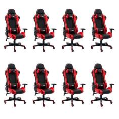 Imagem de Kit 8 Cadeiras Gamer Giratória One Shot Preto/Vermelho