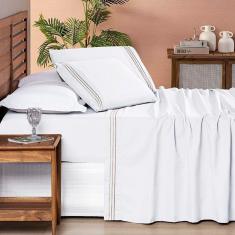Imagem de Jogo de Cama Allegra Queen 04 Peças - Branco Neve/Taupe