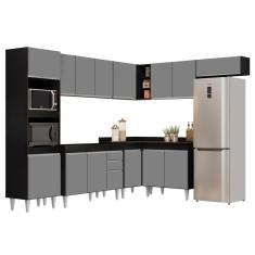 Imagem de Armário De Cozinha Modulada De Canto 8 Peças Cp01 Balcão Preto/Cinza - Lumil
