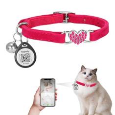Imagem de Coleira de gato brilhante com cinto de segurança e sino ajustável de 20 a 33 cm para gatinho, coleira personalizada para gatos com etiqueta QR Code Smart ID, nome do animal de estimação e número de