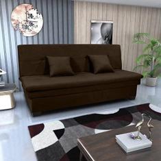 Imagem de Sofá Cama 3 Lugares Veludo Pavia Marrom com Almofadas Napoli Matrix