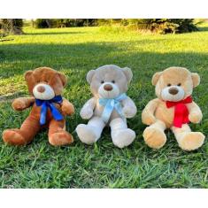 Imagem de Urso De Pelucia Macio Bicho 50cm Criança Presente Com Laço Várias Core