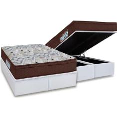Imagem de Cama Box Baú Queen: Colchão Anatômico Ortobom D45 ISO 150 Mega Firme + Base CRC Courano White (158x198)