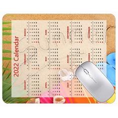 Imagem de Mouse pad com calendário 2022 com bordas costuradas, preto, para jogos, praia, areia e sandália, mouse pad de borracha