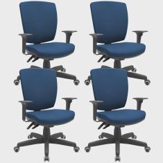 Imagem de Kit 04 Cadeiras de Escritório Diretor Office Giratória Preto Alta Flexi P03 Poliéster Azul - Lyam