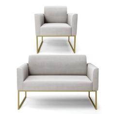 Imagem de Sofá Namoradeira com Poltrona Base Industrial Dourado Marisa Veludo Cinza D03 - D'Rossi
