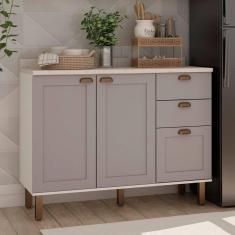 Imagem de Balcão de Cozinha 120cm Iluminata 100% Mdf 2 Portas 3 Gavetas Branco/Marrom Claro - Genialflex