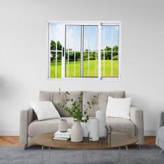 Imagem de Janela Vitrô de Alumínio 2 Folhas 120 x 120cm Linha 25 com Grade Esquadrias Bergame Branco
