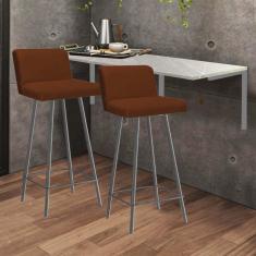 Imagem de Kit Mesa Suspensa de Parede Fixa MDF Marmorizado + 2 Banquetas Lexi Ferro Prata Suede Terracota - Ahazzo Móveis