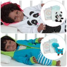 Imagem de Boneca Reborn Bebê Gêmeos Negros Recém Nascidos Panda Jacaré - Cegonha