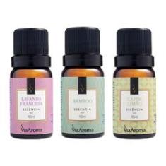Imagem de Kit 3 Essências Via Aroma 10ml Bamboo, Lavanda Francesa e Capim Limão