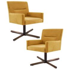 Imagem de Kit 2 Poltronas Decorativas Giratórias Base Xis Madeira Angel B-279 Veludo  - Domi