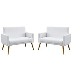 Imagem de Kit 2 Poltronas Namoradeiras Decorativas Estofadas Nina Com Rodapé Couro Artificial  Aradecor