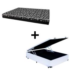 Imagem de Cama Box Baú Casal 138 Tecido Sintético Branco Com Colchão Hamburgo Bello Box - 100% Espuma - D28 Preto 55x138x188