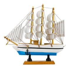 Imagem de Miniatura Barco Decoração Madeira Pequeno Branco e Azul - 20cm