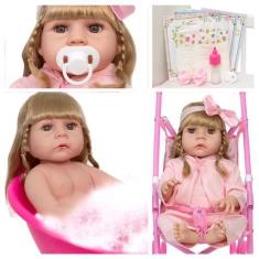 Imagem de Boneca Reborn Princesa Abigail Fofa Corpo De Vinil Carrinho - Cegonha
