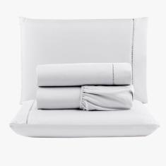 Imagem de Jogo De Lençol Peletizado 400 Fios Casal 4 Peças Barato - Casa - Hotel - Pousada - Branco