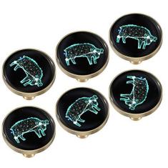 Imagem de Amogeeli Glowing in Dark Zodiac Glass Brass Gabinete Gaveta Puxadores com Parafusos Pacote com 6
