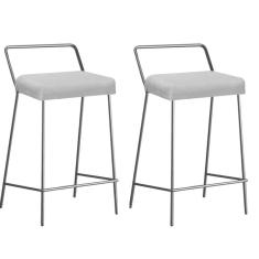 Imagem de Kit 02 Banqueta Alta Com Encosto Donna Industrial Cozinha Bistrô Ferro Cinza Corino Branco - Ahazzo Móveis