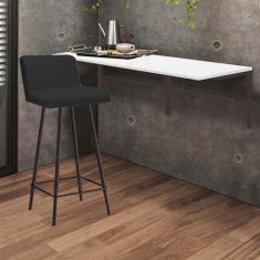 Imagem de Kit Mesa Suspensa de Parede Fixa mdf Preto + 1 Banqueta Lexi Ferro Branco Sintético Marrom - Ahazzo Móveis