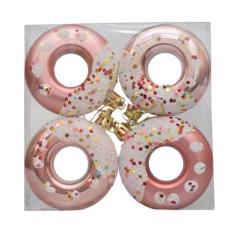 Imagem de menolana 4 peças de enfeites de natal donut lembrancinhas de festa pingente de árvore de natal donut decoração pendurada para janela festivais, Rosa Ouro