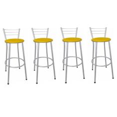 Imagem de Kit 4 Banquetas Altas Prata com Encosto Assento Amarelo