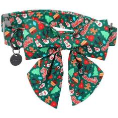 Imagem de DOGWONG Coleira de Natal para cães com gravata borboleta de marinheiro, linda coleira de algodão para cães de Papai Noel verde, durável, macia, para cães pequenos, médios e grandes