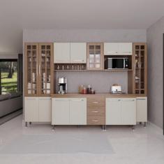 Imagem de Cozinha Modulada Completa Fidelitá Paris 6 Peças 295cm 15 Portas 3 Gavetas Com Tampo Nogal/salinas