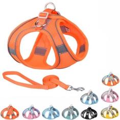 Imagem de Lindo conjunto de coleira e coleira para cachorrinhos, com pingente antiperda, colete refletivo, sem puxão, malha fina e respirável para animais de estimação, para cães de raça pequena e média fêmea,