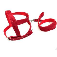 Imagem de Conjunto Peitoral E Guia De Camurça 25mm Vermelho Tamanho 5 - Nica Pet
