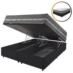 Imagem de Cama Box Com Baú Queen Preto + Colchão Molas Ensacadas Miami Cinza Com Preto