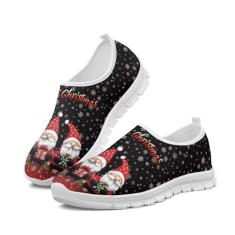 Imagem de GOSTONG Tênis masculino retrô de corte baixo, mocassins, respirável, de malha elástica, secagem rápida, branco, 34-48, Feliz Natal, 36